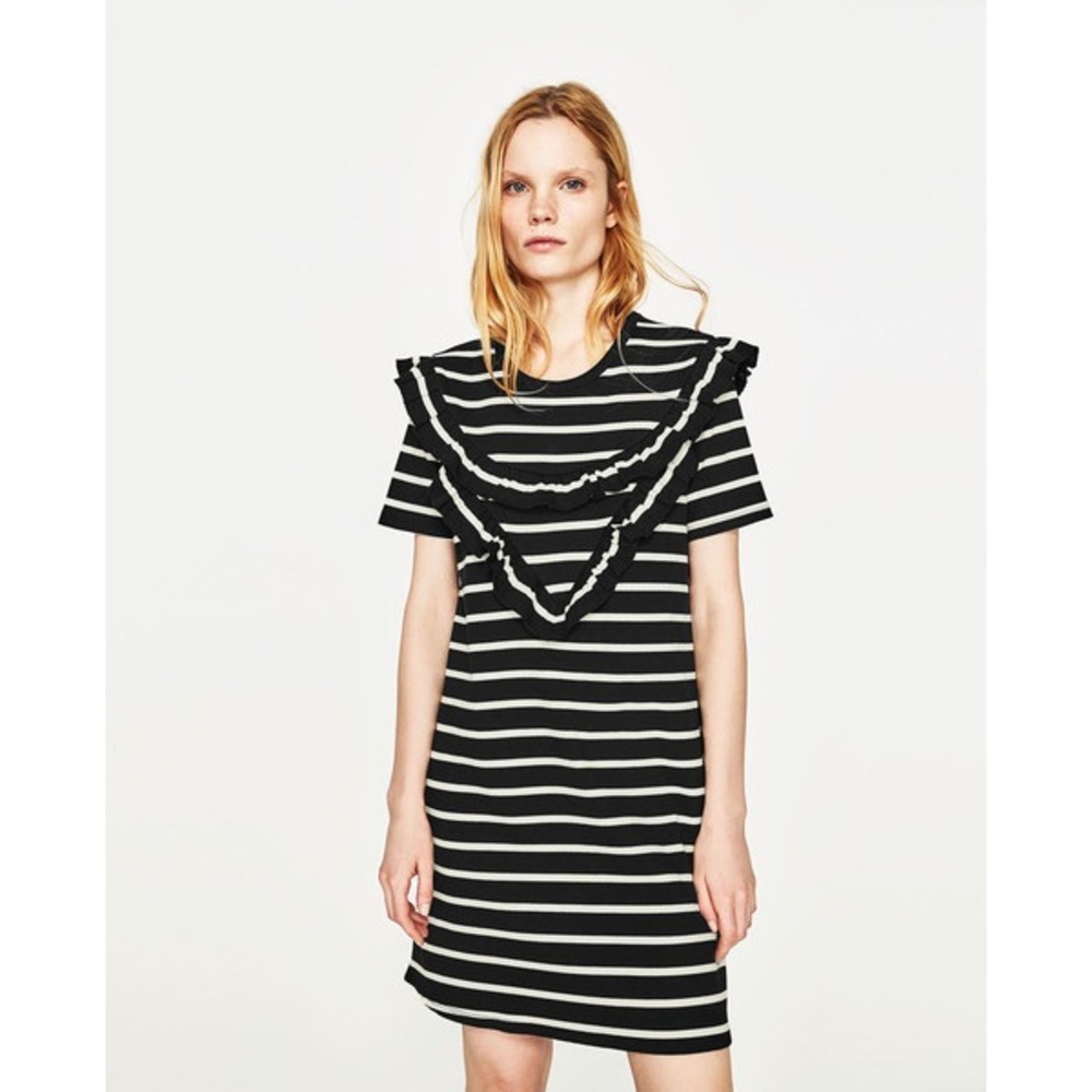 Zara Black and White Striped Mini Dress